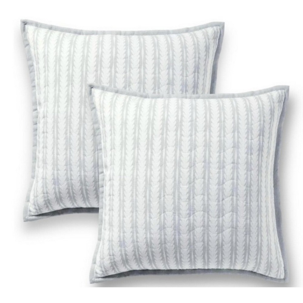 Serena & Lily Oceana Euro Pillow Sham Set 2 Pair Linen Blue & White Coastal